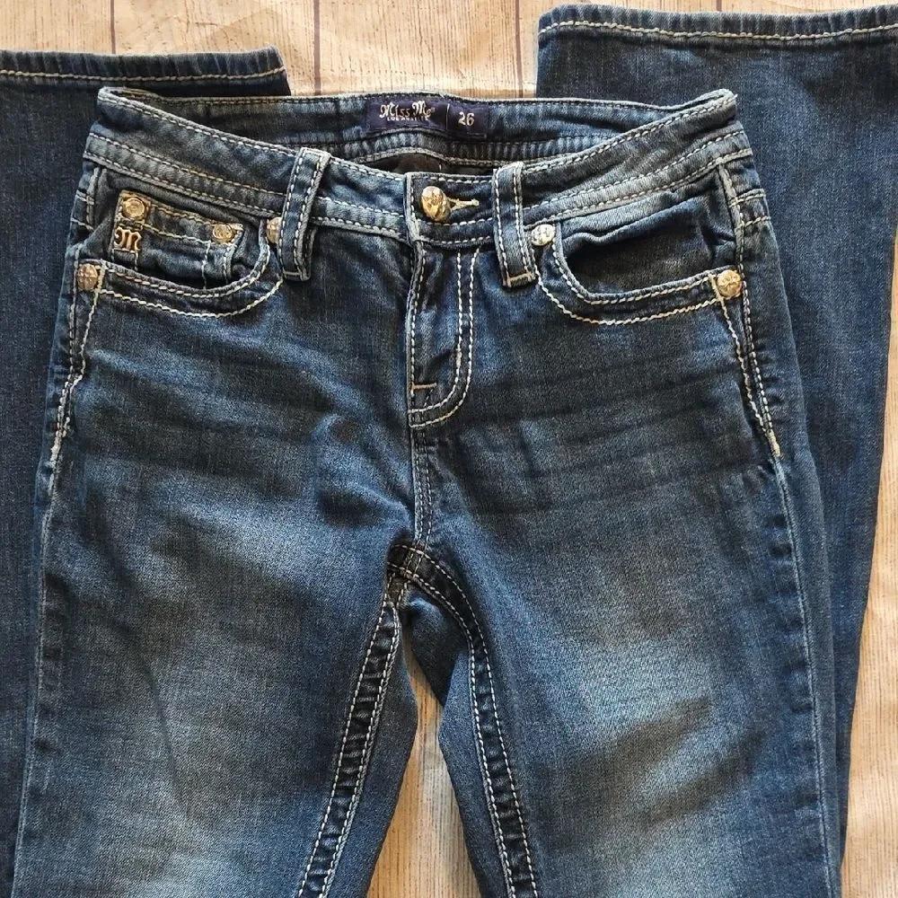 Miss Me Dark Blue Boot Cut Jeans with Embellished Pockets